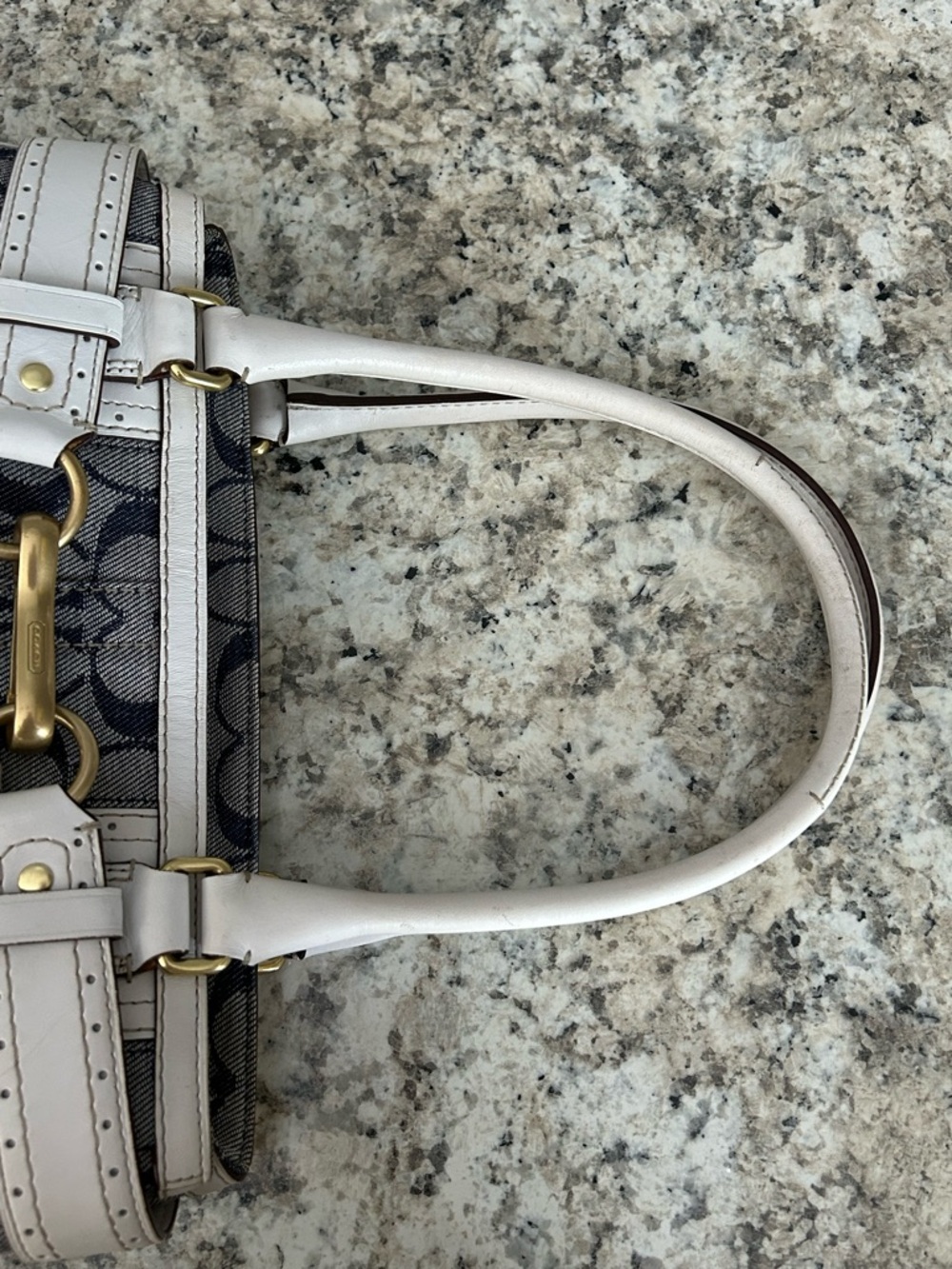 Coach Signature Rare Denim Collection Optic Blue White Hampton Satchel Handbag - Picture 12 of 16